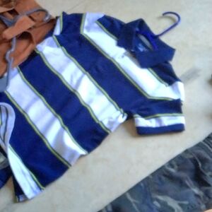 Blue navy blue matching set jeans and striped shirt